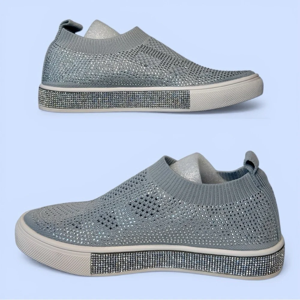 bernie mev.‎ Women's Sneakers Glamour Gray Silver Rhinestones NWT Sz US 7, EU 37